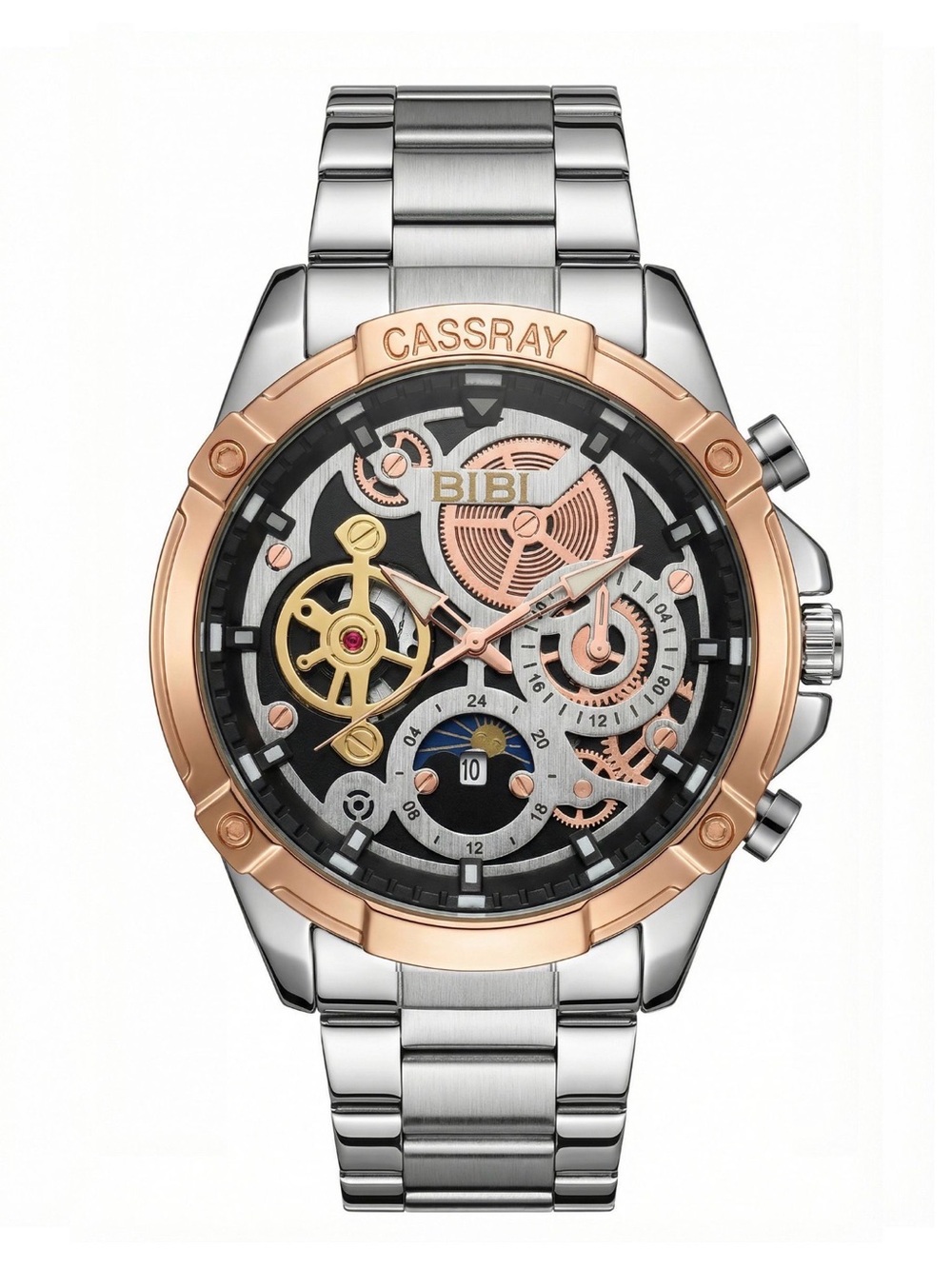 BIBI Skeleton Chronograph Watch - Silver & Rose Gold